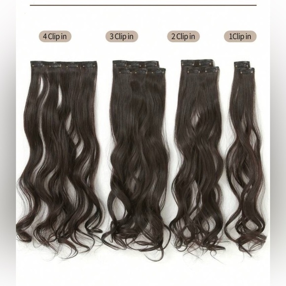 Clip in Hair Extensions Long Wavy Black  Brown,  Hair Extensions   20 In - Picture 5 of 8